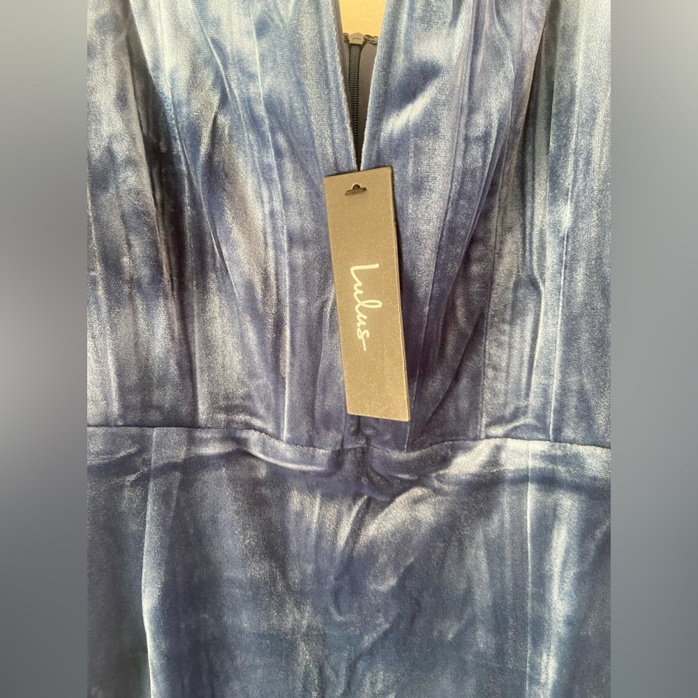 Lulu's NWT Pristine Luxury Blue Velvet Bustier Maxi Dress - Picture 10 of 13